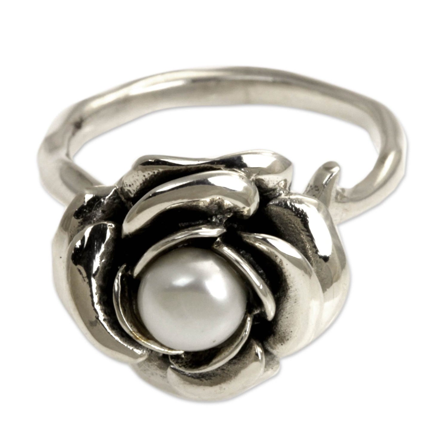 NOVICA - Handcrafted Pearl & Sterling Silver Rose Ring