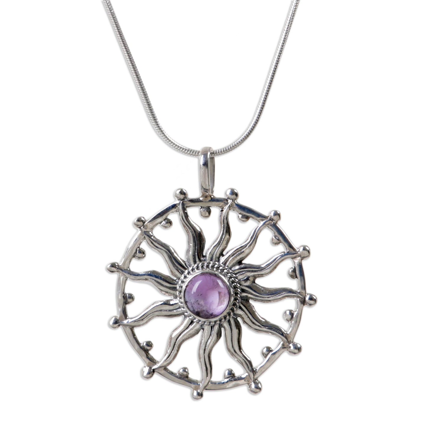 Sun Spirit Silver & Amethyst Pendant Necklace