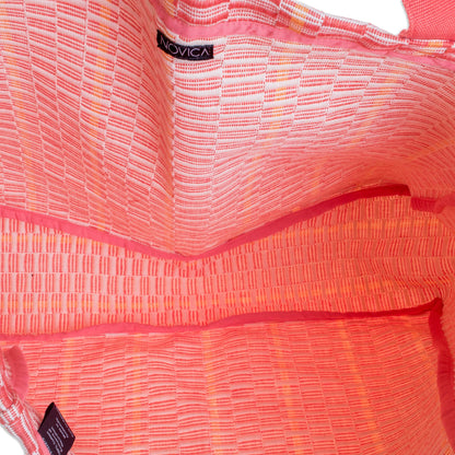 Salmon Honeycomb Cotton Patterned Tote Handbag from Central America