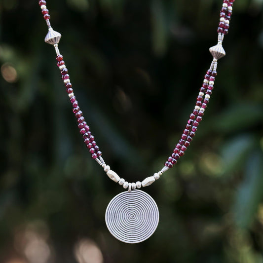 Mind Journey Garnet & Silver Beaded Necklace