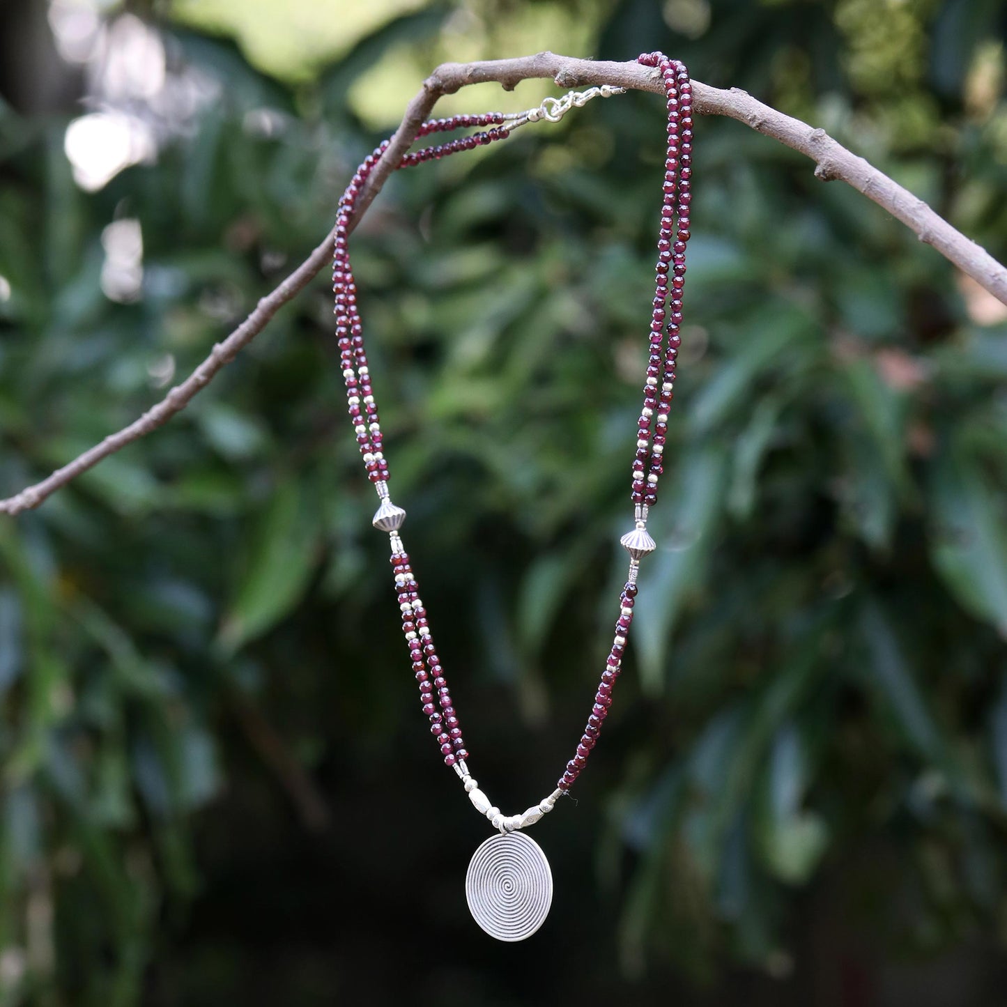 Mind Journey Garnet & Silver Beaded Necklace