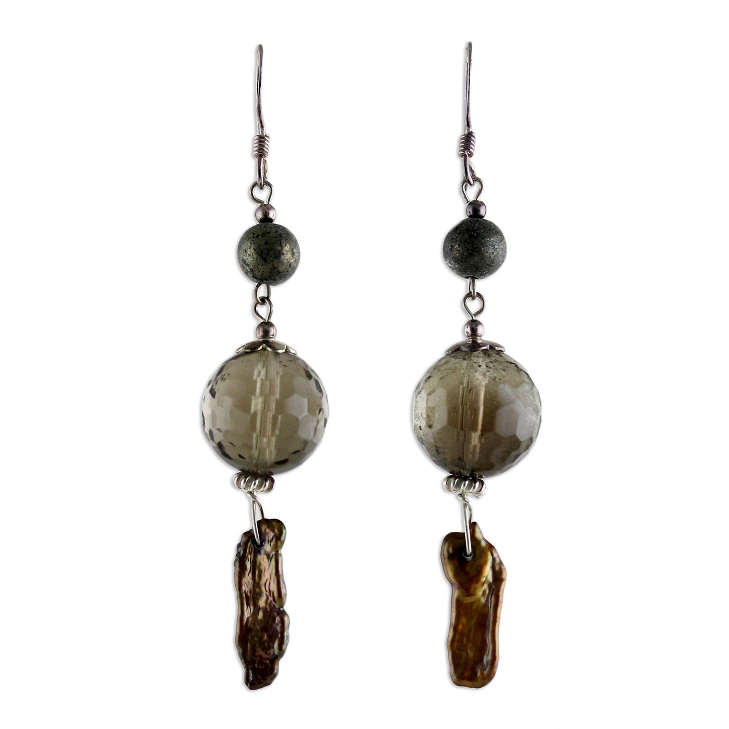 Beautiful Exotic Pearl and smoky quartz dangle earrings