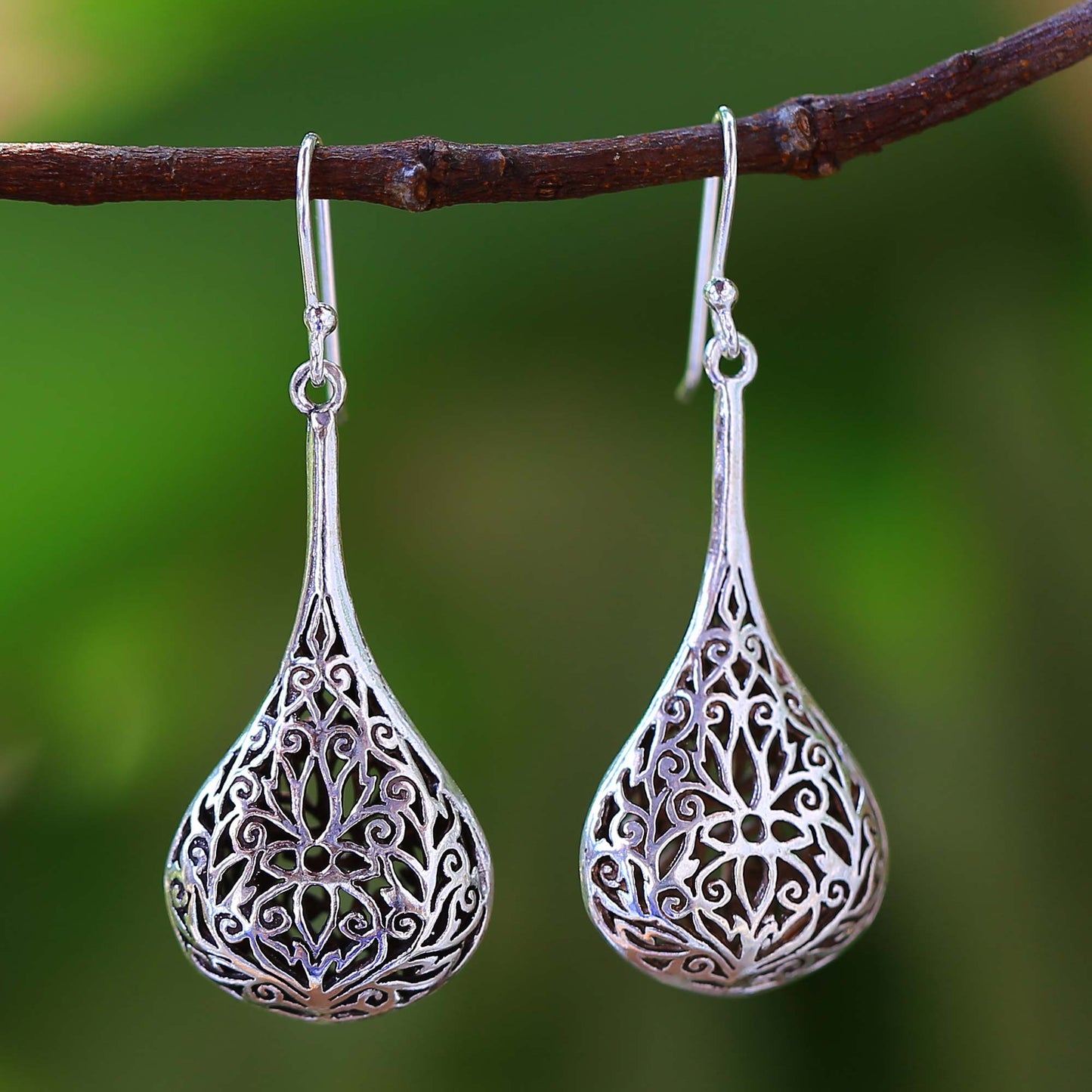 Filigree Teardrop Sterling Silver Earrings