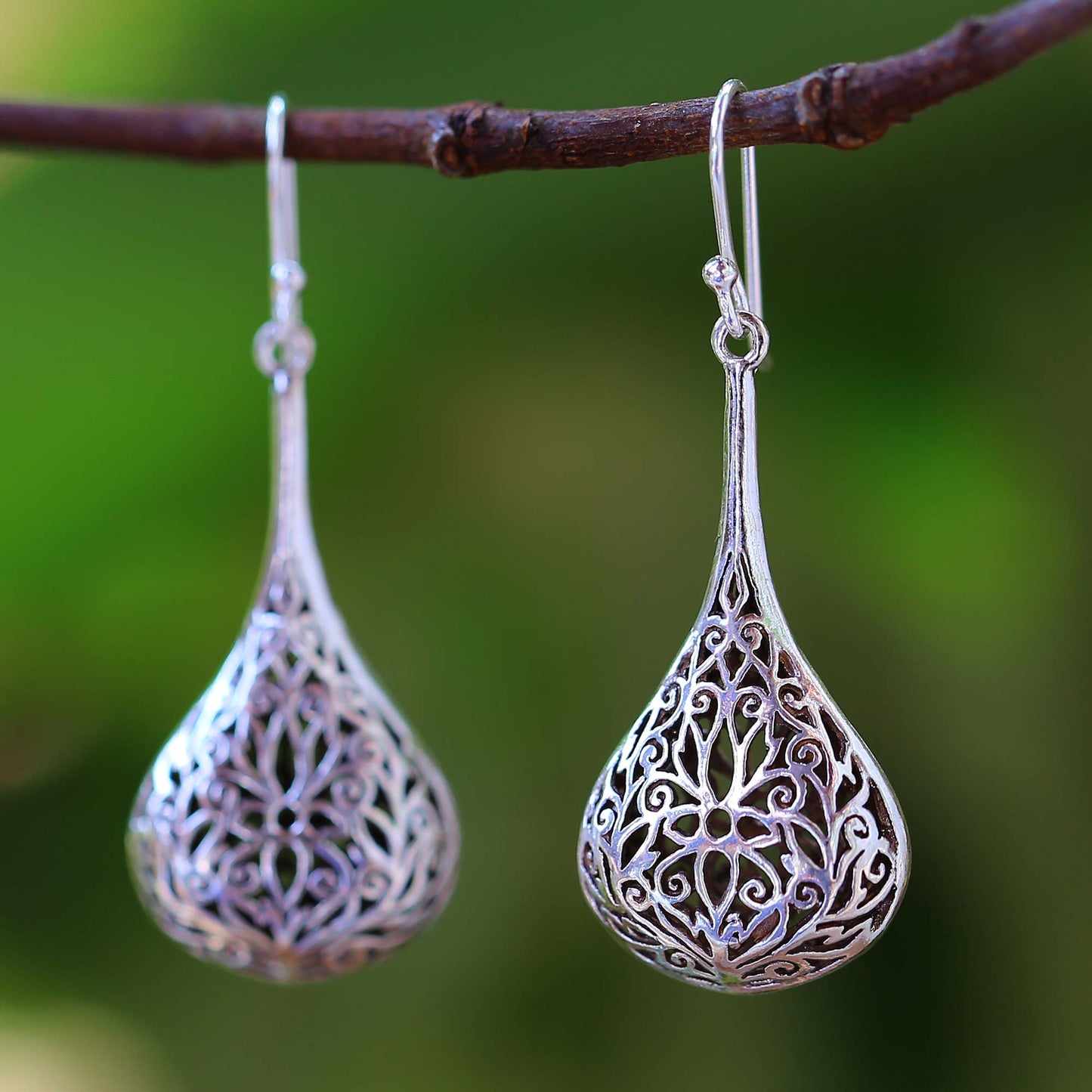 Filigree Teardrop Sterling Silver Earrings