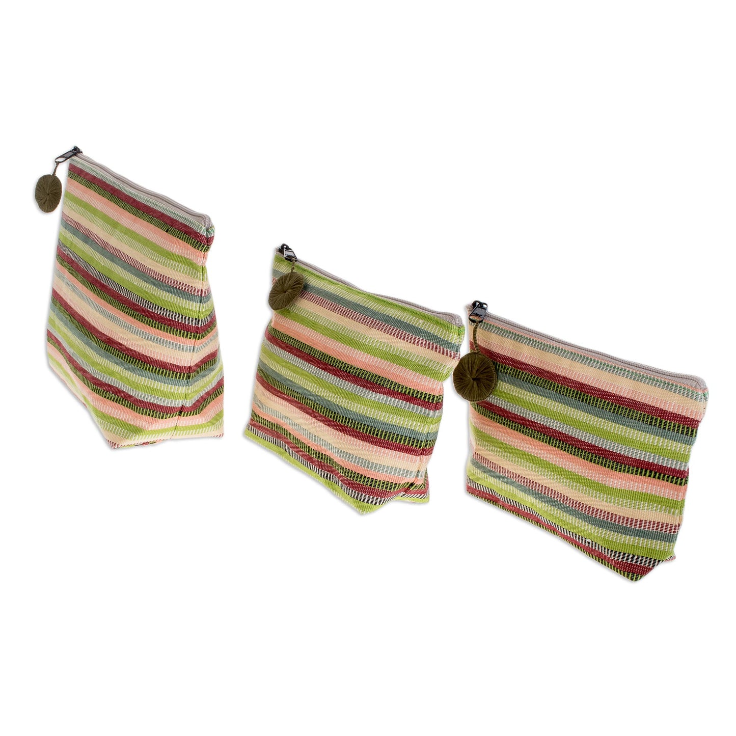 Strawberry Lime Striped Cotton Cosmetic Bags (Set of 3)