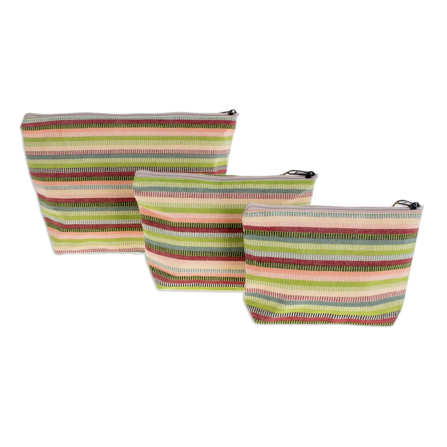 Strawberry Lime Striped Cotton Cosmetic Bags (Set of 3)