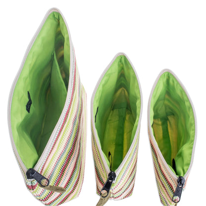 Strawberry Lime Striped Cotton Cosmetic Bags (Set of 3)