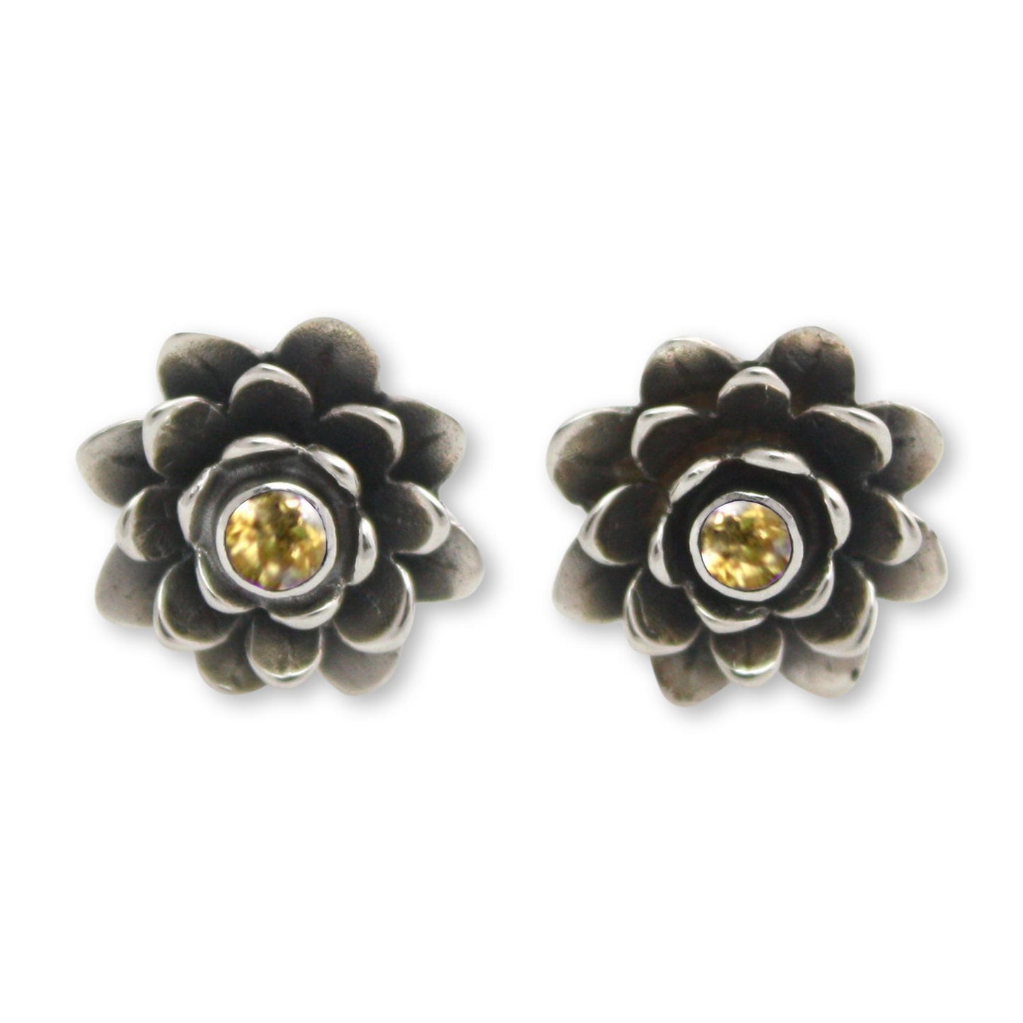 Golden-Eyed Lotus Sterling Button Earrings