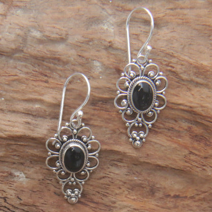 Precious Night Onyx Cabochon Dangle Earrings