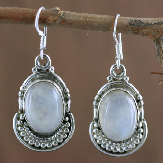 Rainbow Ice Moonstone and Sterling Silver Dangle Earrings