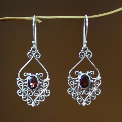 Bali Dynasty Sterling Silver and Garnet Dangle Earrings