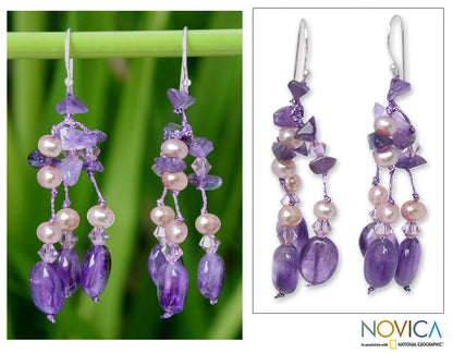 Lavender Ice Dyed Pearl & Amethyst Earrings