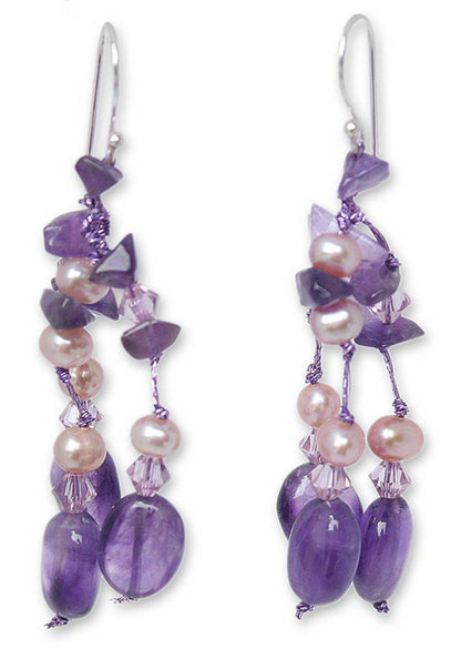 Lavender Ice Dyed Pearl & Amethyst Earrings