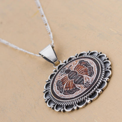 Sunflower Butterfly Peruvian Mate Gourd Pendant Necklace