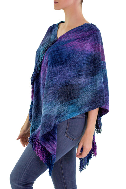 Full Moon Night Hand Woven Cotton Blend Guatemalan Poncho