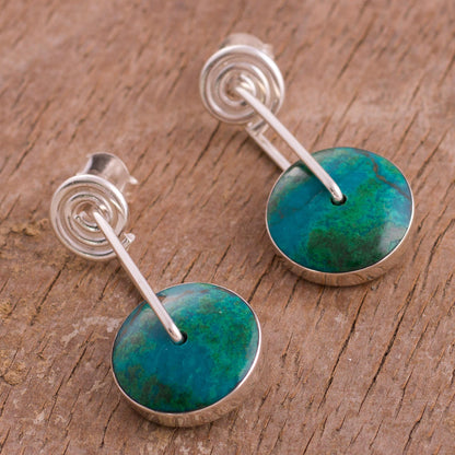 Magic Circle Modern Sterling Silver Chrysocolla Dangle Earrings