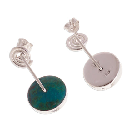 Magic Circle Modern Sterling Silver Chrysocolla Dangle Earrings