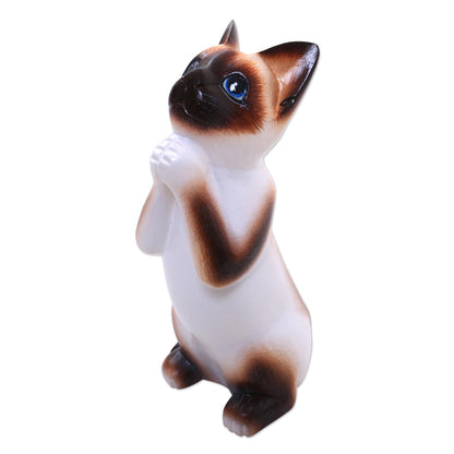 Siamese Cat Wish Albesia Wood Sculpture