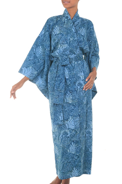 Blue Forest Artisan Crafted Long Batik Cotton Robe for Women