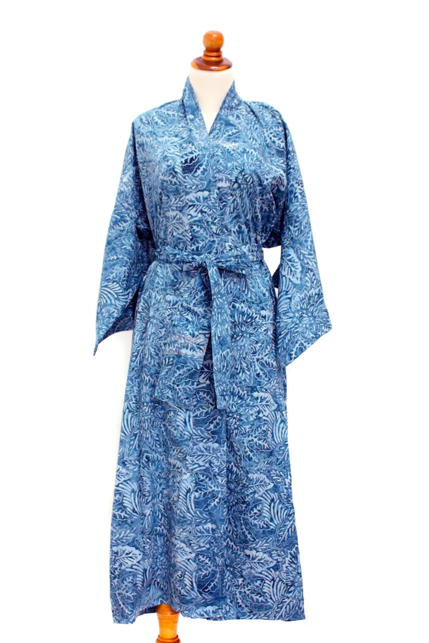 Blue Forest Artisan Crafted Long Batik Cotton Robe for Women