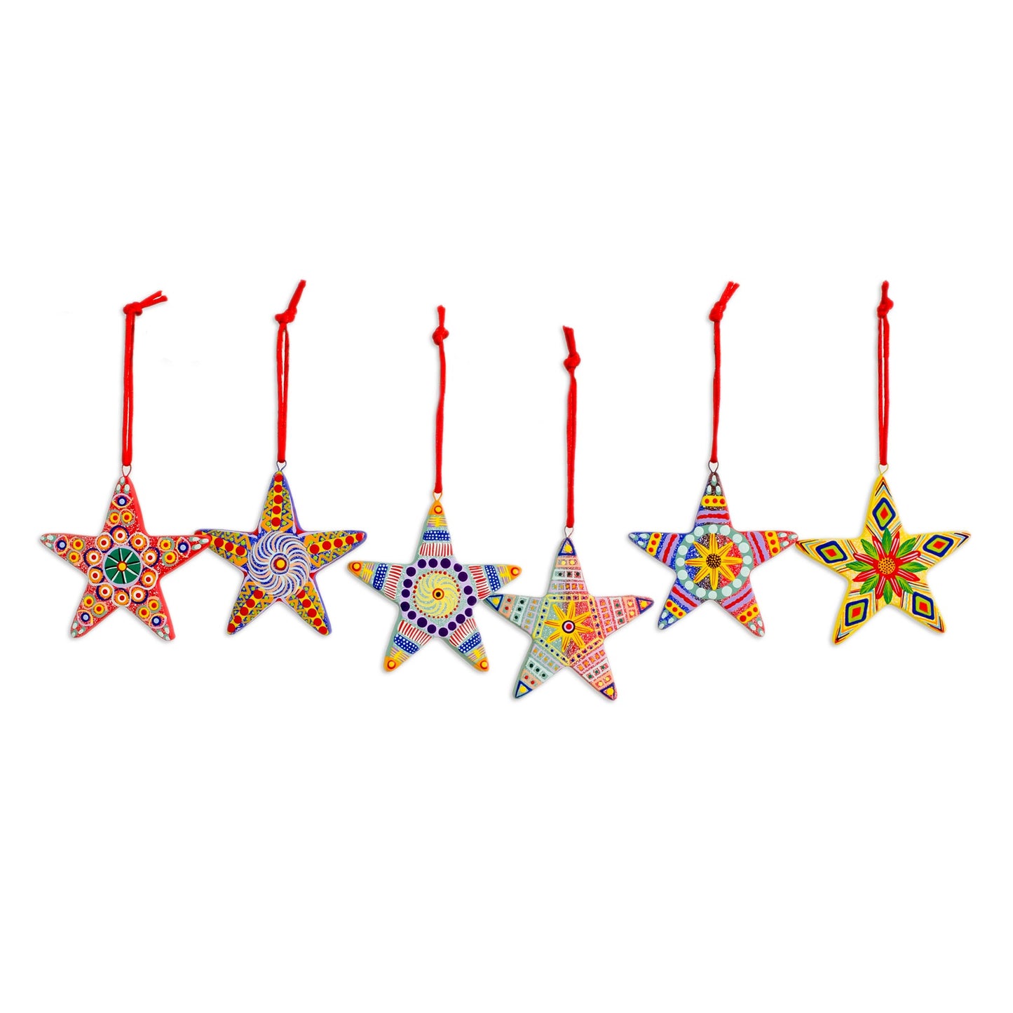 Hand-Painted Christmas Star Ceramic Ornament Set