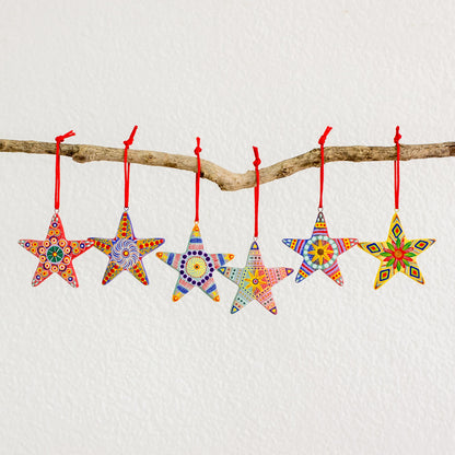 Hand-Painted Christmas Star Ceramic Ornament Set