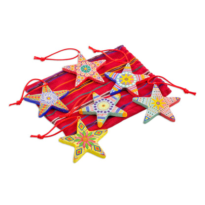 Hand-Painted Christmas Star Ceramic Ornament Set