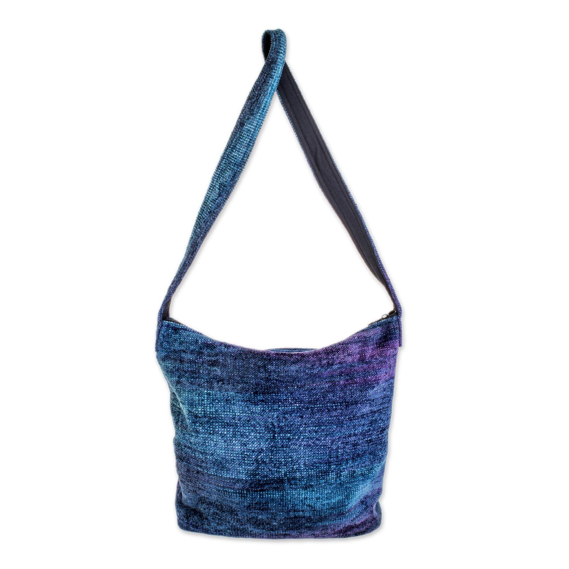 NOVICA - Blue Bamboo Chenille Shoulder Bag