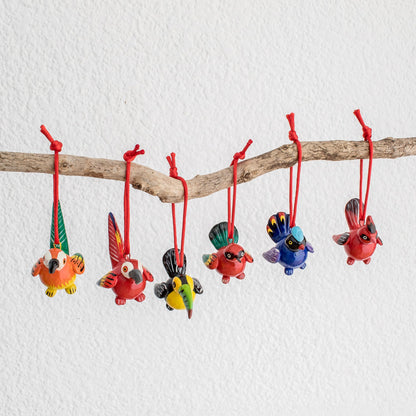 Tropical Birds Ceramic Holiday Ornament Set