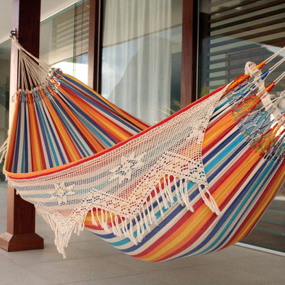 Festive Brazil Artisan Crafted Cotton Striped Hammock (Double)