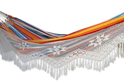 Festive Brazil Artisan Crafted Cotton Striped Hammock (Double)