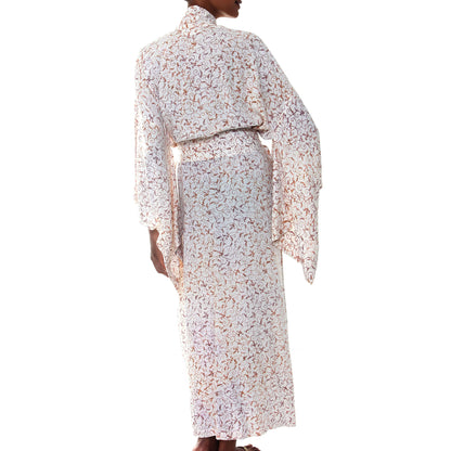 Bali Arabesques White Floral Batik Robe