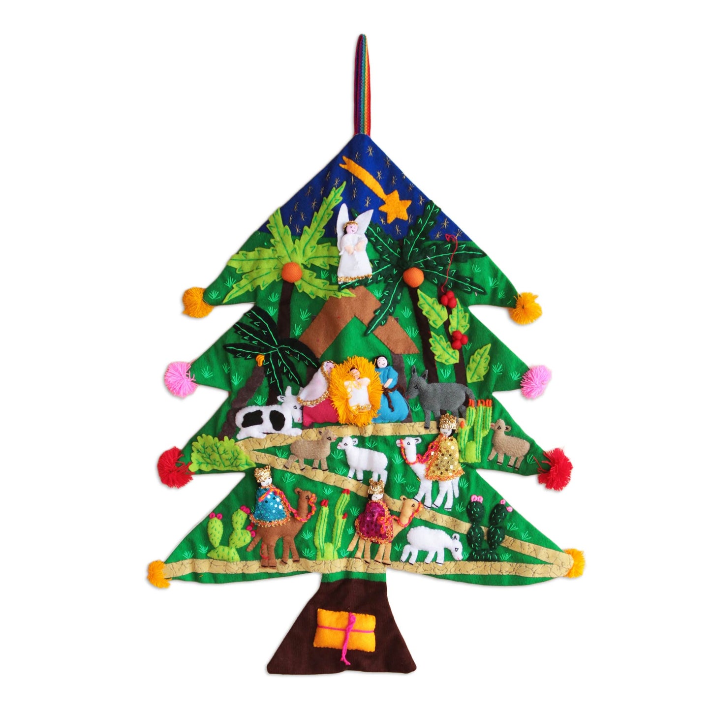 Happy Nativity Scene Handcrafted Applique Wall Hanging