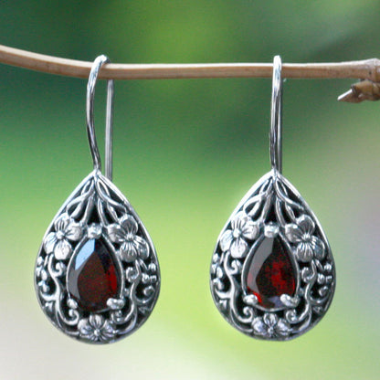 Lovely Daisies Garnet Teardrop Earrings