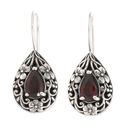 Lovely Daisies Garnet Teardrop Earrings