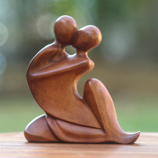 The Embrace Romantic Suar Wood Sculpture