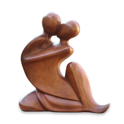 The Embrace Romantic Suar Wood Sculpture