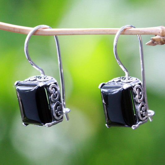 Imagine Onyx Sterling Silver Drop Earrings