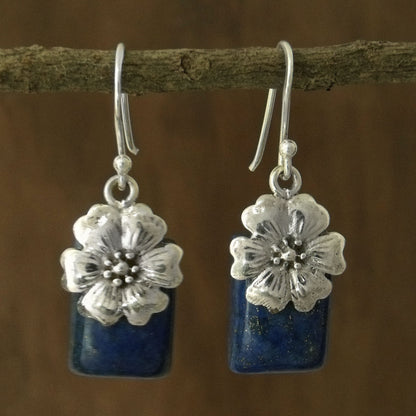 Blue Lily Fair Trade Floral Sterling Silver and Lapis Lazuli Earrings