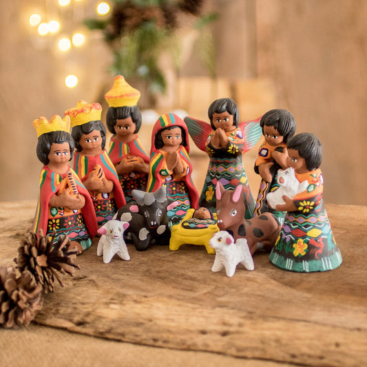 Totonicapan Unique Nativity Scene Ceramic Sculpture (Set of 12)