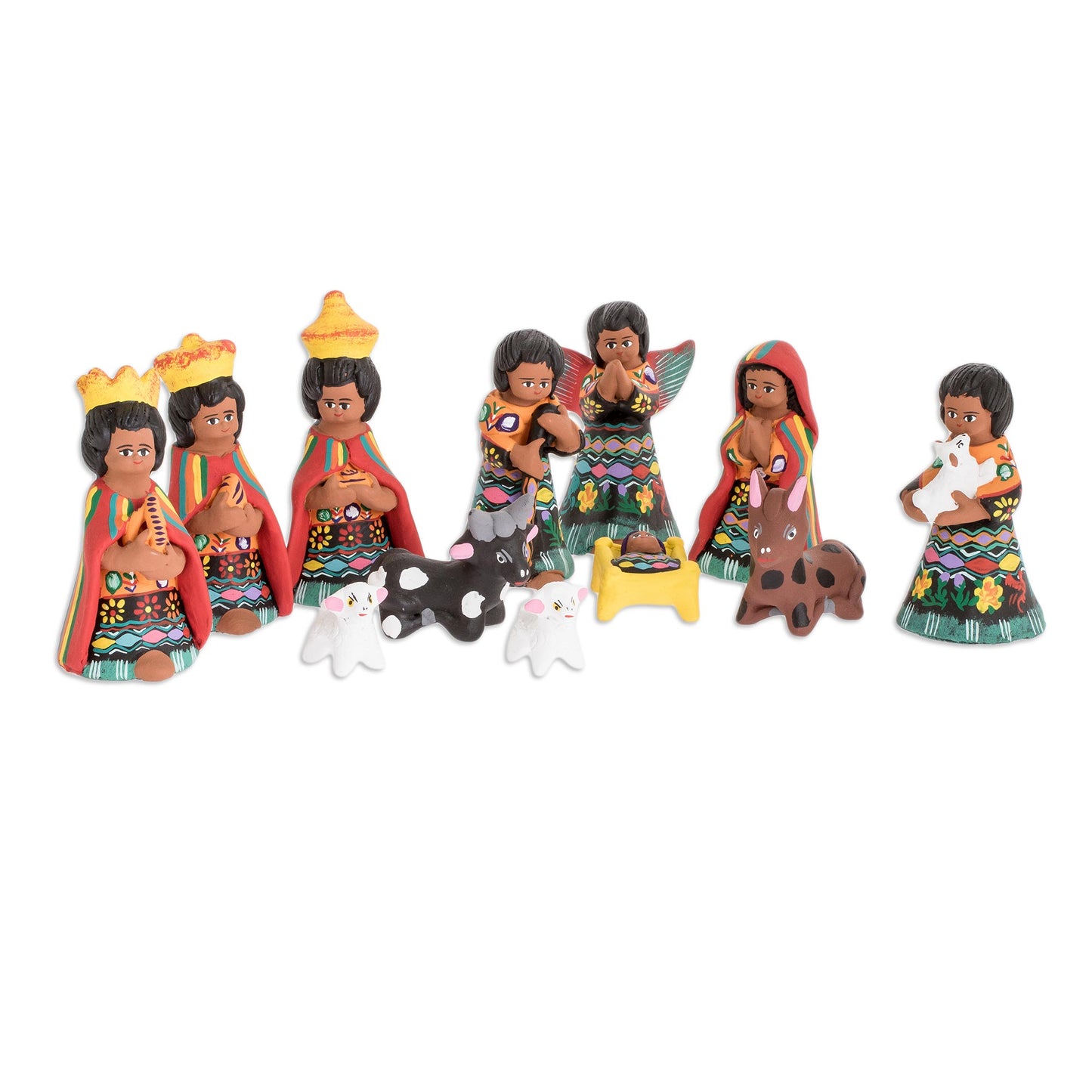 Totonicapan Unique Nativity Scene Ceramic Sculpture (Set of 12)