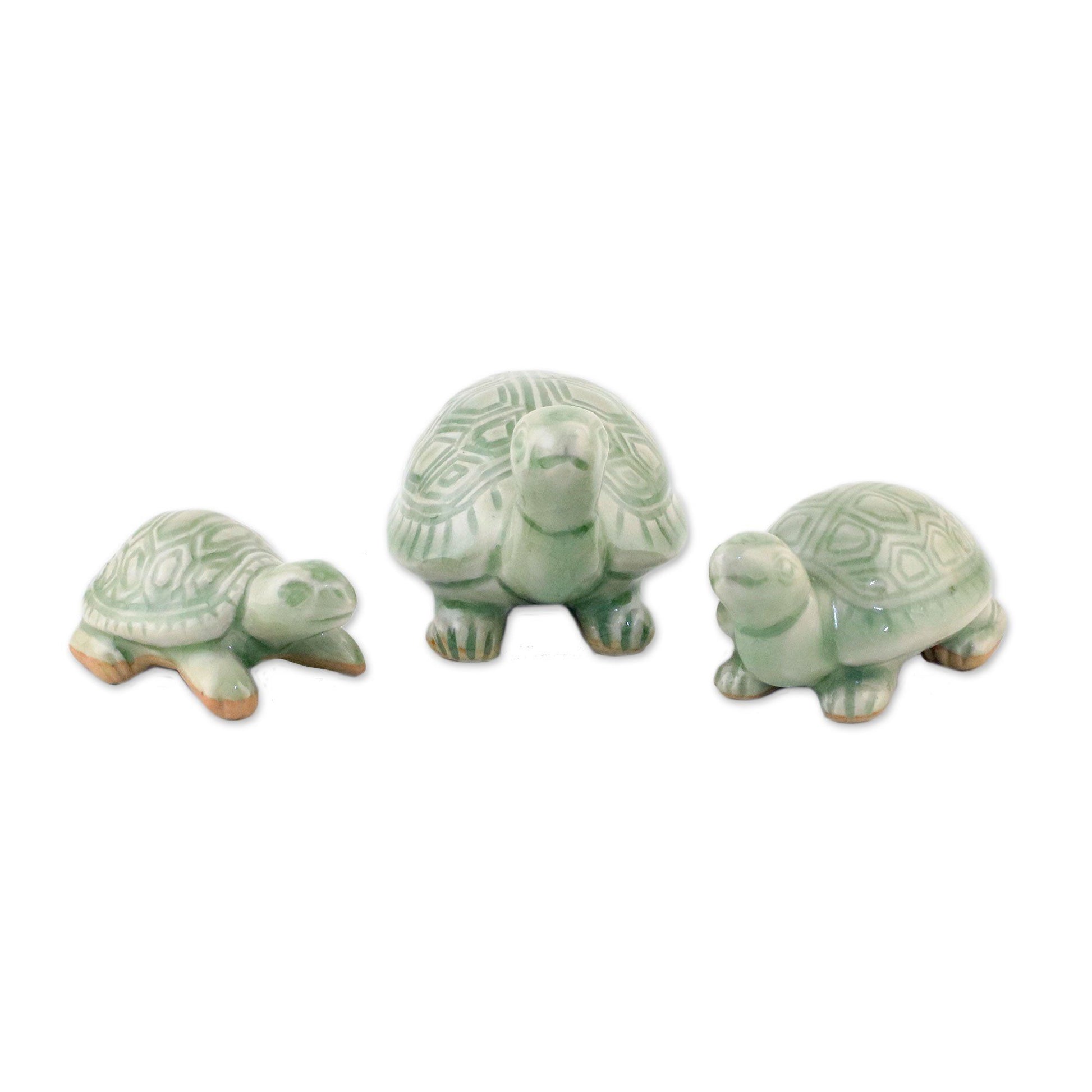 NOVICA - Celadon Ceramic Turtle Sculpture Set