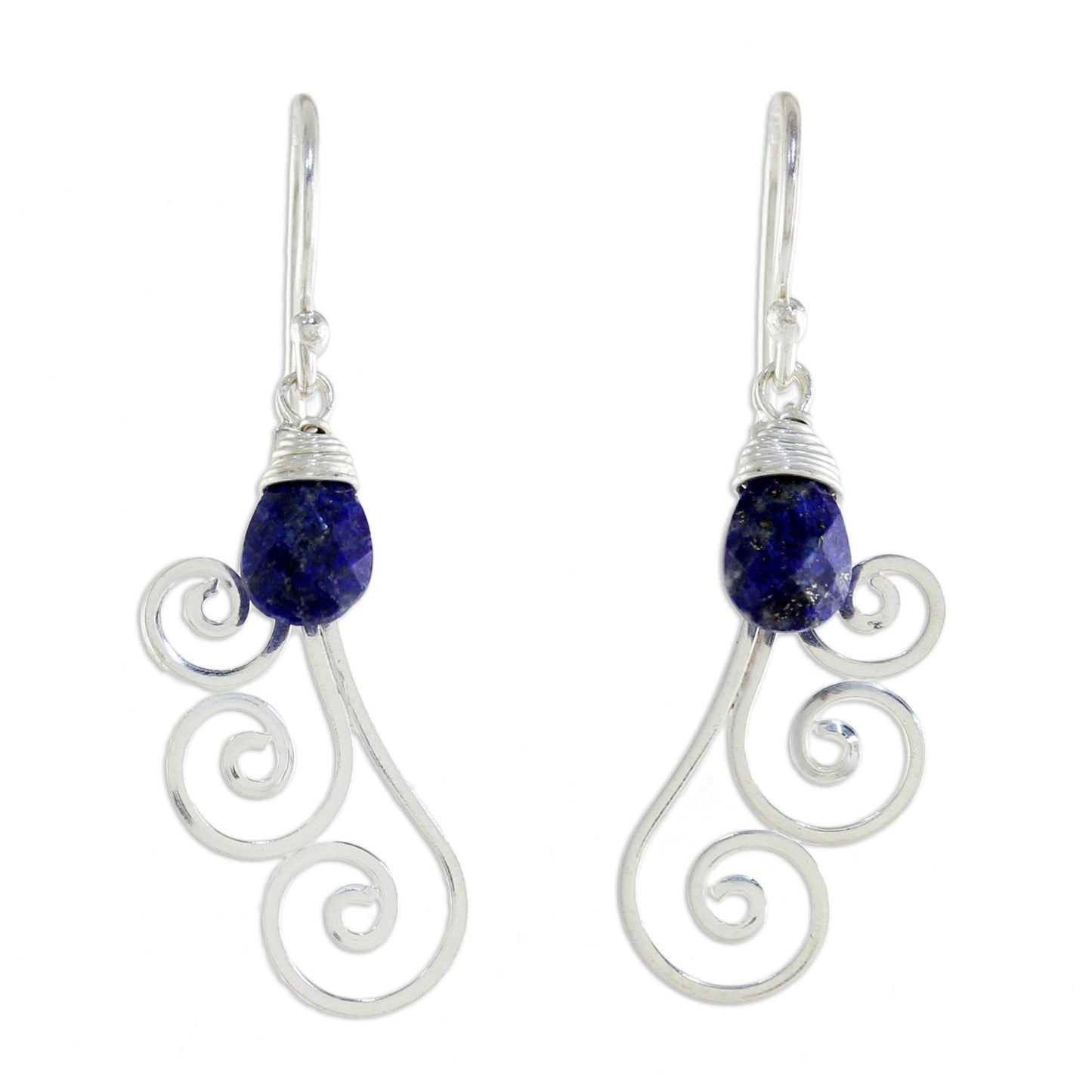 Chiang Mai Dew Artisan Crafted Sterling Silver and Lapis Lazuli Earrings