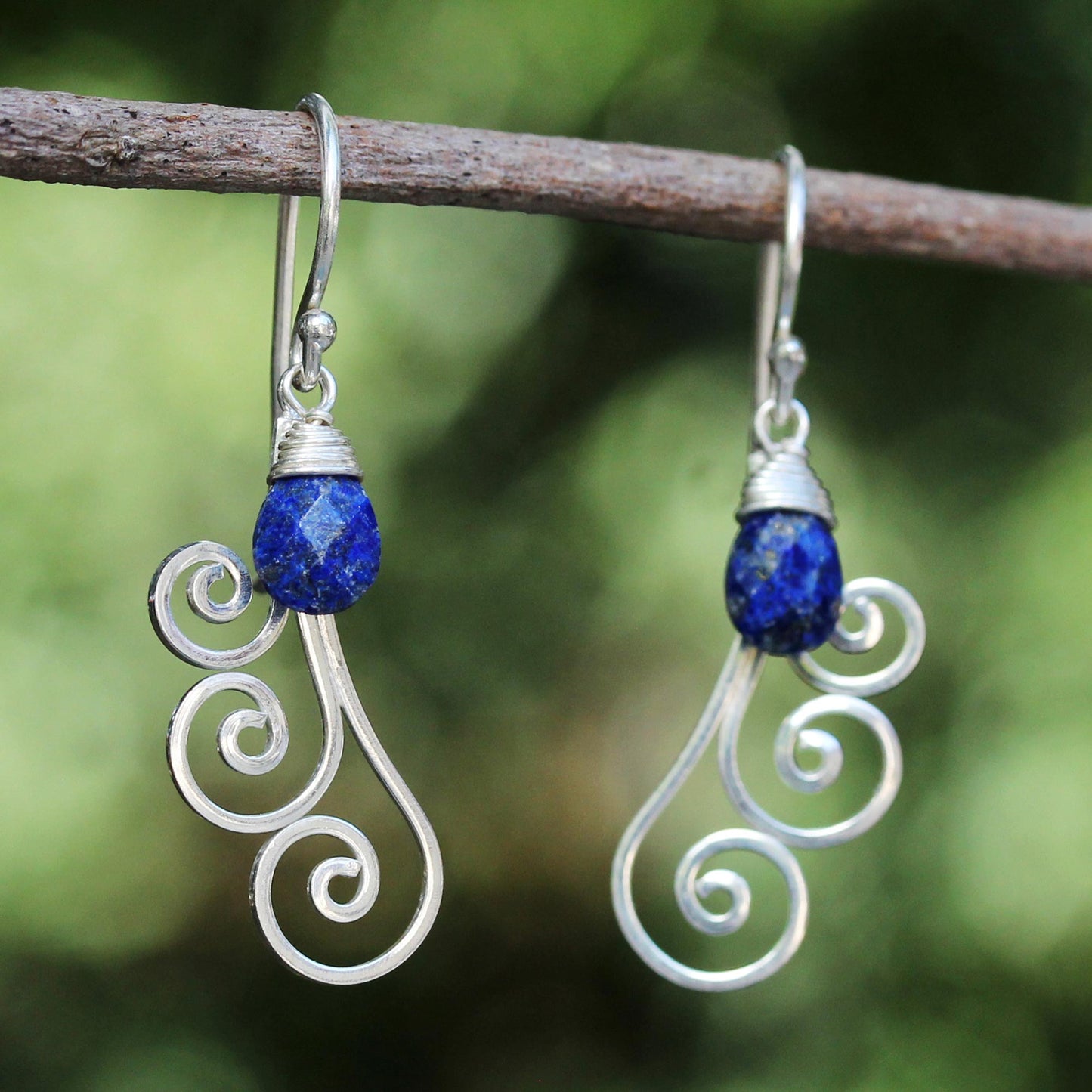 Chiang Mai Dew Artisan Crafted Sterling Silver and Lapis Lazuli Earrings