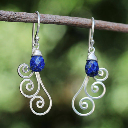 Chiang Mai Dew Artisan Crafted Sterling Silver and Lapis Lazuli Earrings