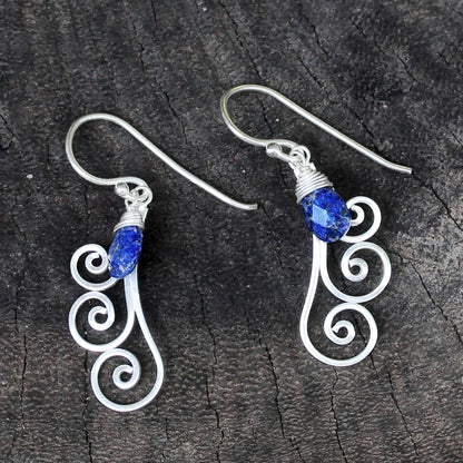 Chiang Mai Dew Artisan Crafted Sterling Silver and Lapis Lazuli Earrings