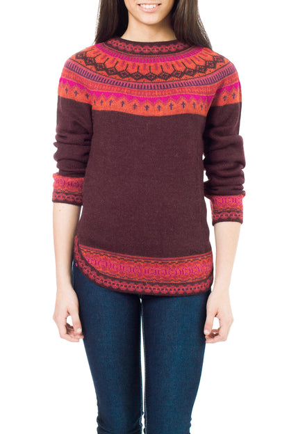 Playful Plum Women's Art Knit Alpaca Pullover Sweater from Peru