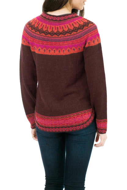 Playful Plum Women's Art Knit Alpaca Pullover Sweater from Peru