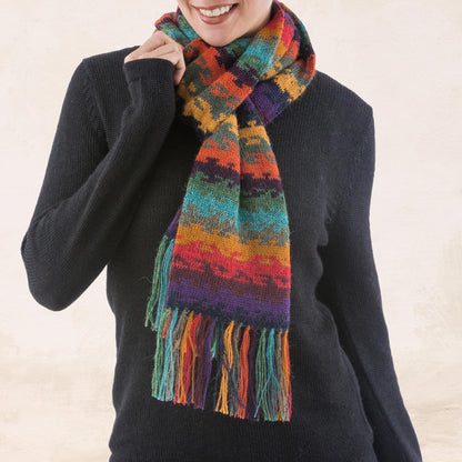 Andean Twilight Alpaca Wool Striped Scarf from Peru