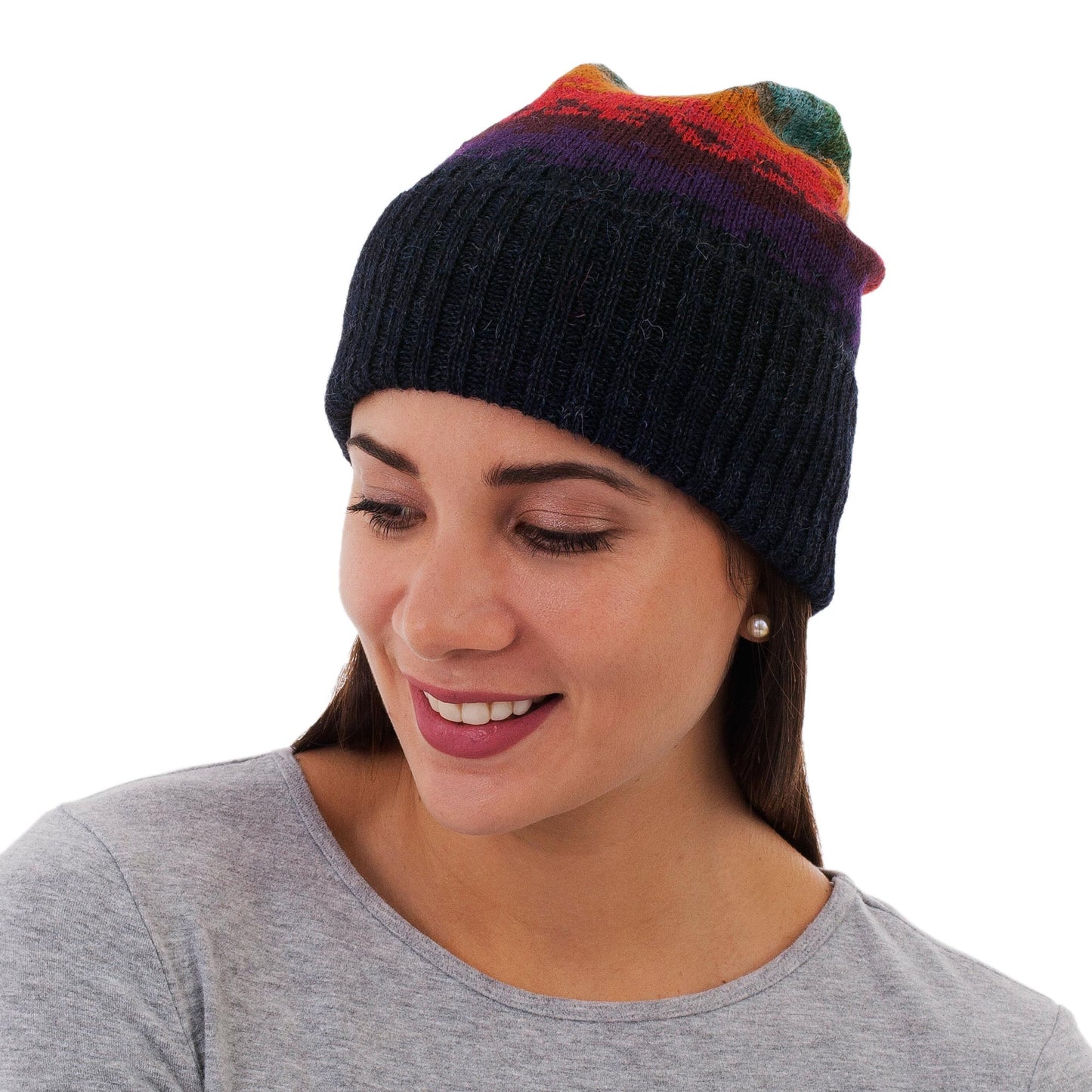 Andean Twilight Handmade Alpaca Wool Striped Hat from Peru